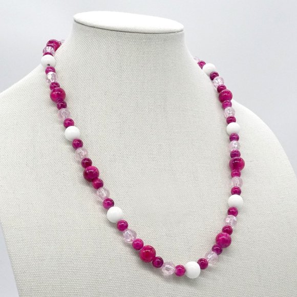 My Bead Emporium Jewelry - Necklace Raspberry Pink White Beads Baby Pink Crystals